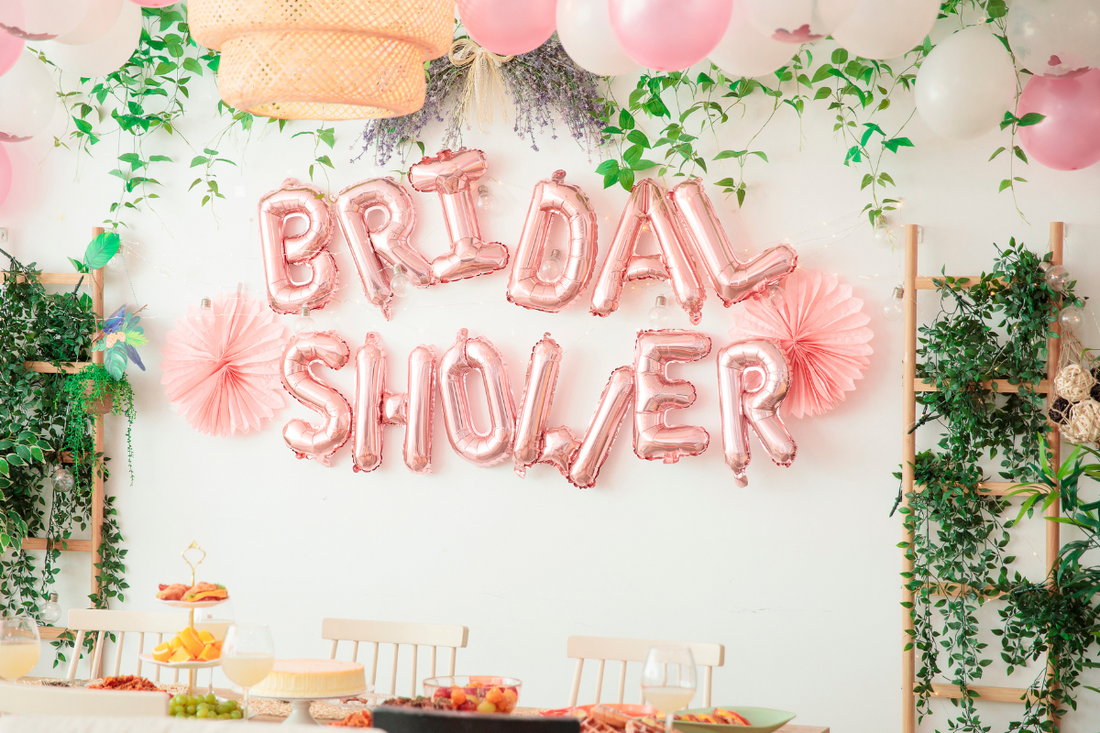 Bridal shower rose pink foil balloons