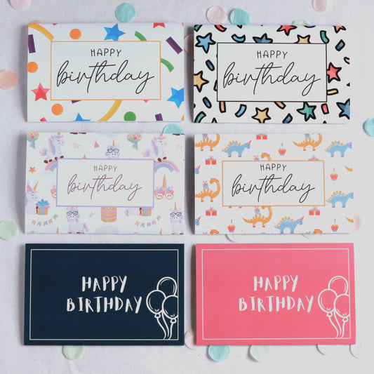 Handmade Kids Birthday Cards with Money Pocket - 6 Pack