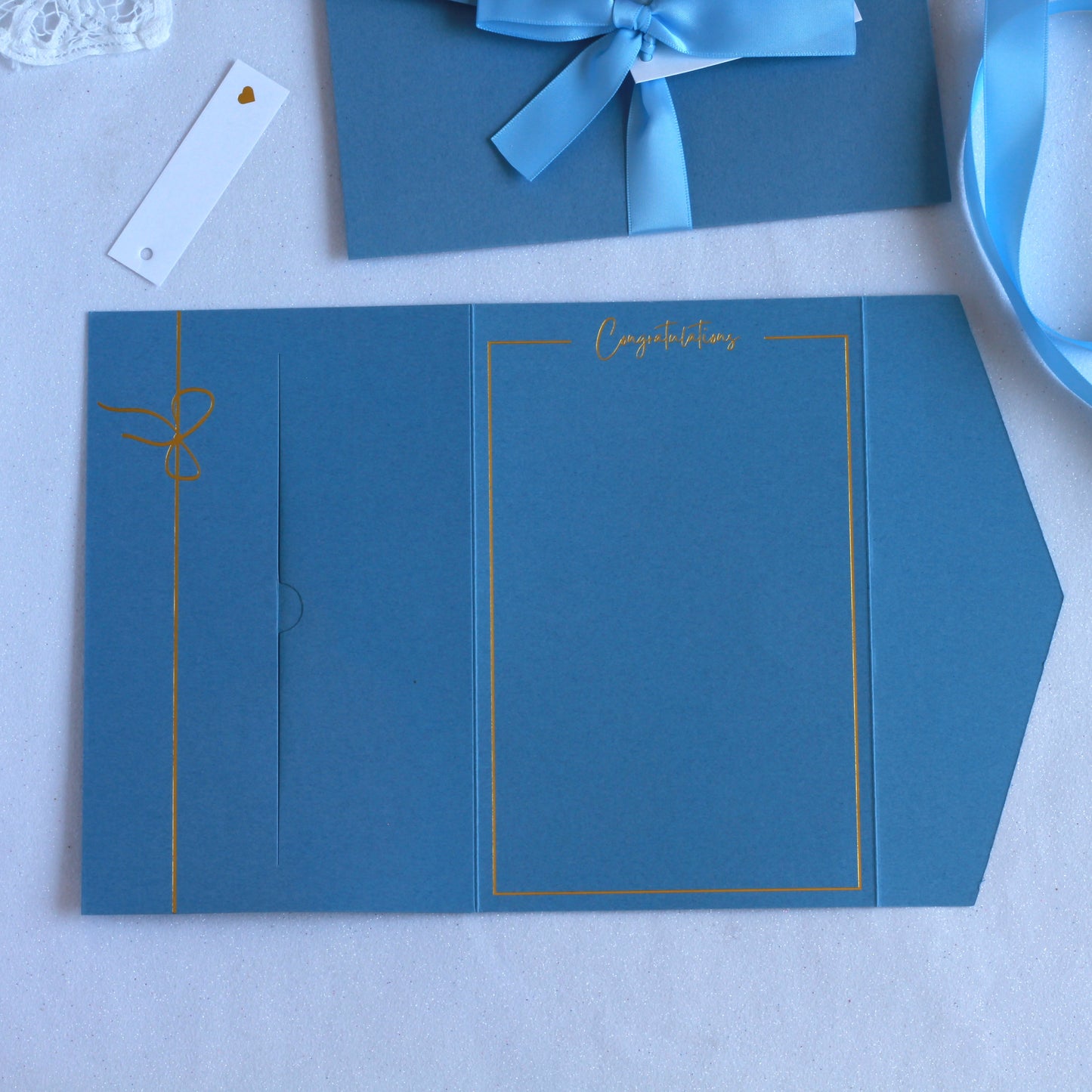 Elegant Congratulations Card with Gift Card Holder - Blue: Perfect for Baby Showers and Graduations