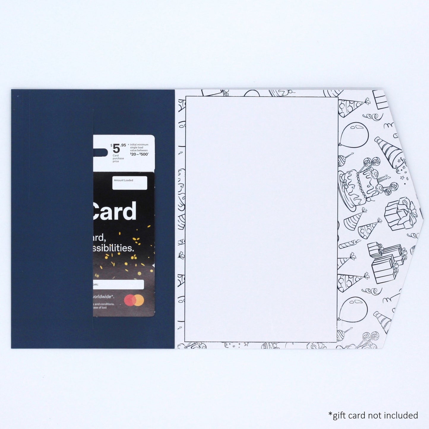 Blue pocket birthday greeting card with gift card in pocket