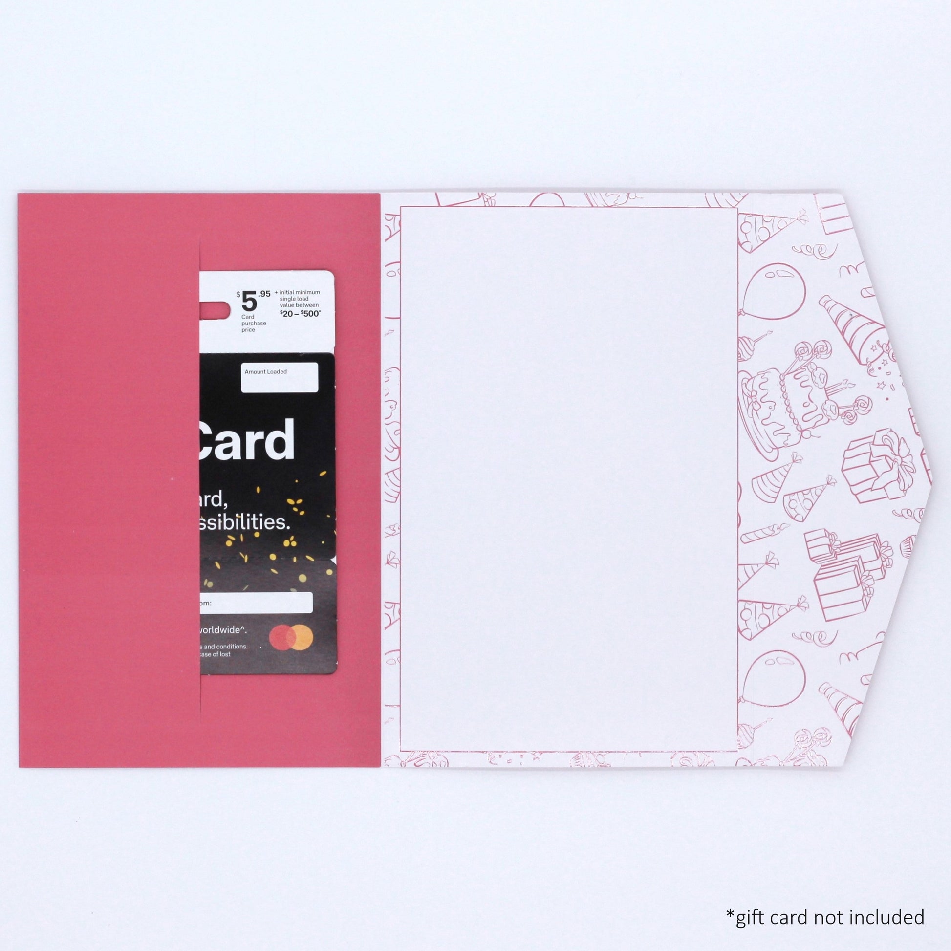 Pink pocket birthday greeting card with gift card in pocket