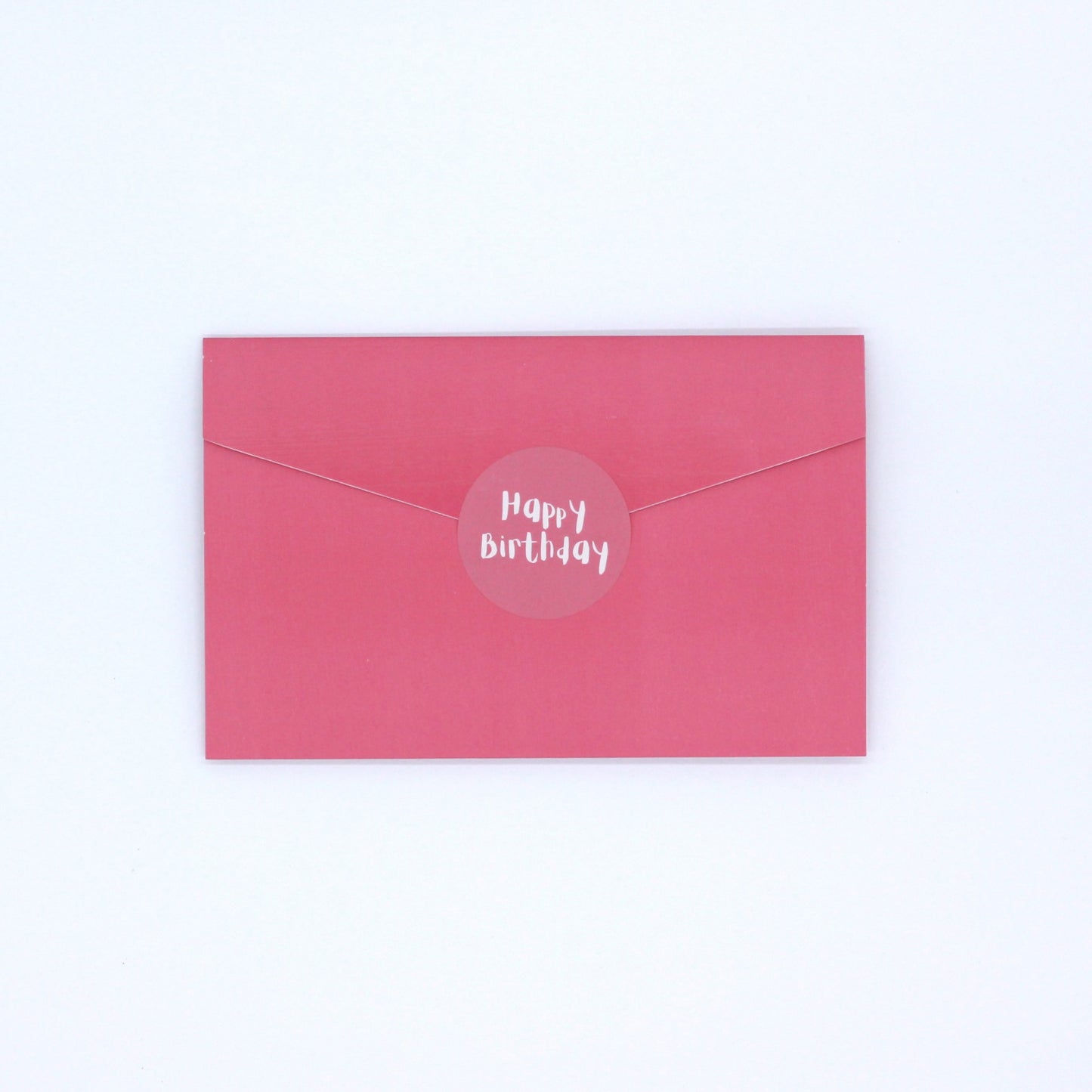 back of pink pocket birthday greeting card with Happy birthday Sticker