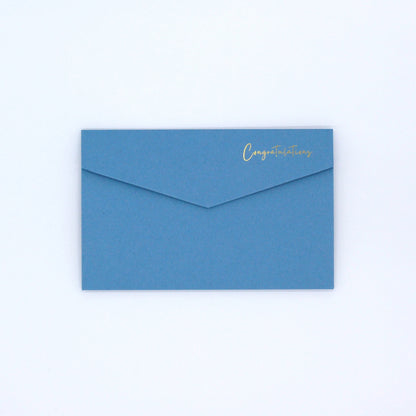 Blue congratulations pocket greeting card with gold foil congratualtions