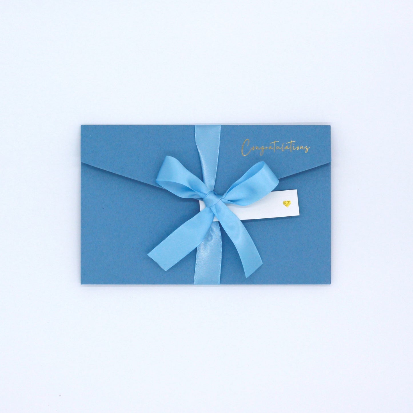 Blue Congratulations pocket greeting card with blue ribbon and white name tag