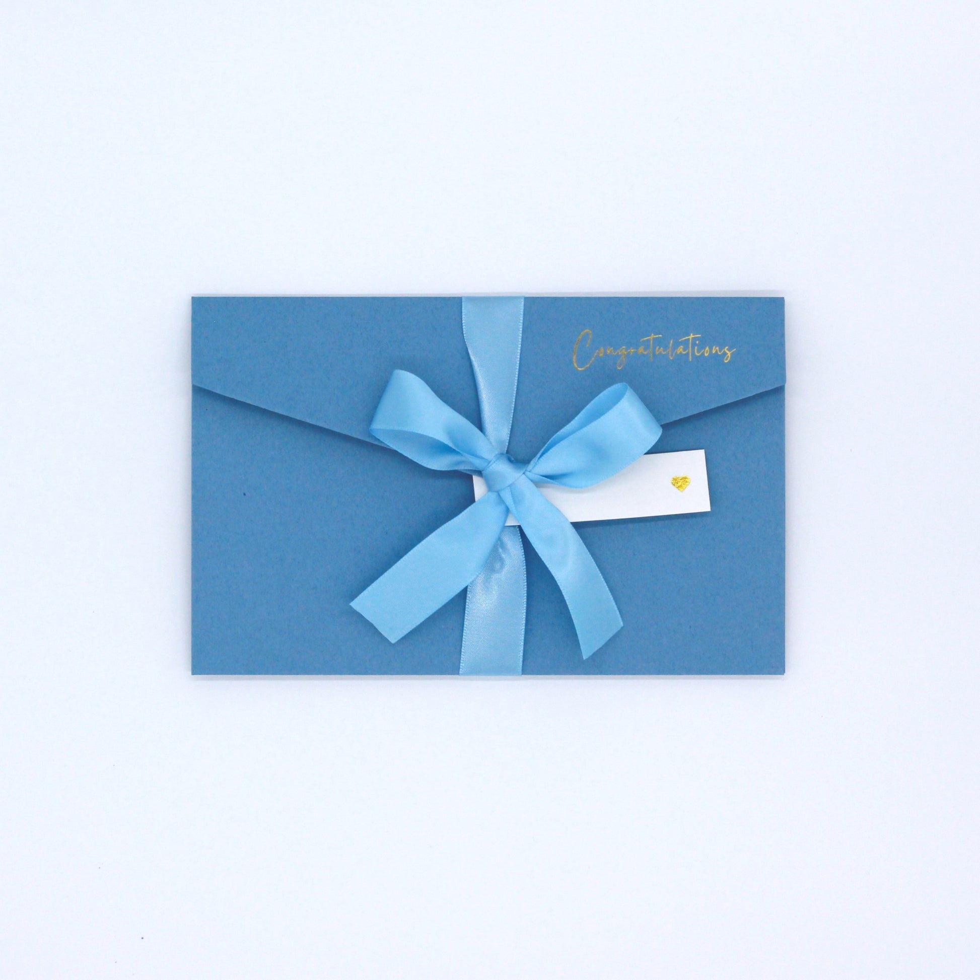 Blue Congratulations pocket greeting card with blue ribbon and white name tag