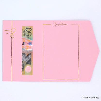 Pink congratulations pocket greeting card with money in the pocket