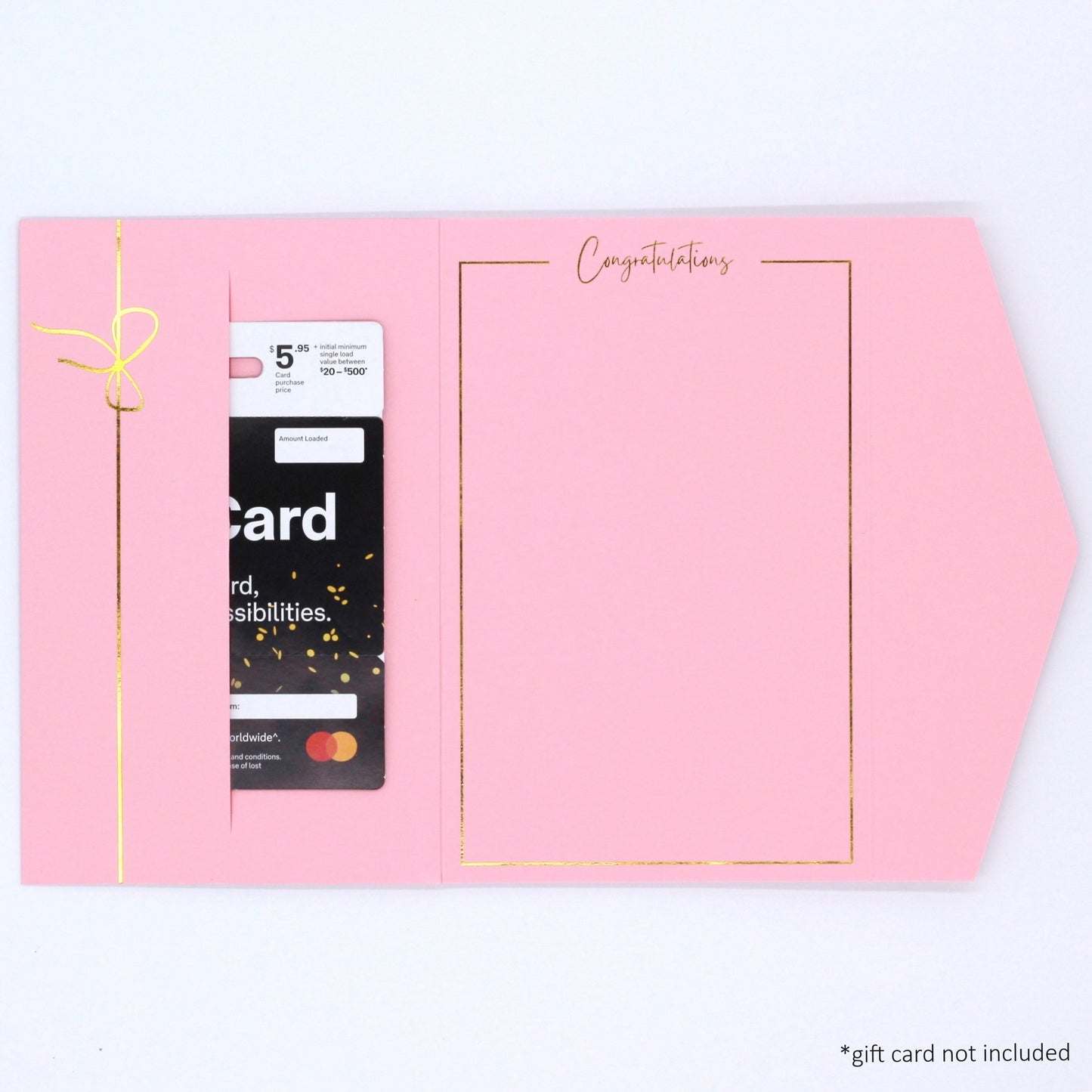 Pink Congratulations greeting card with gift card in the pocket