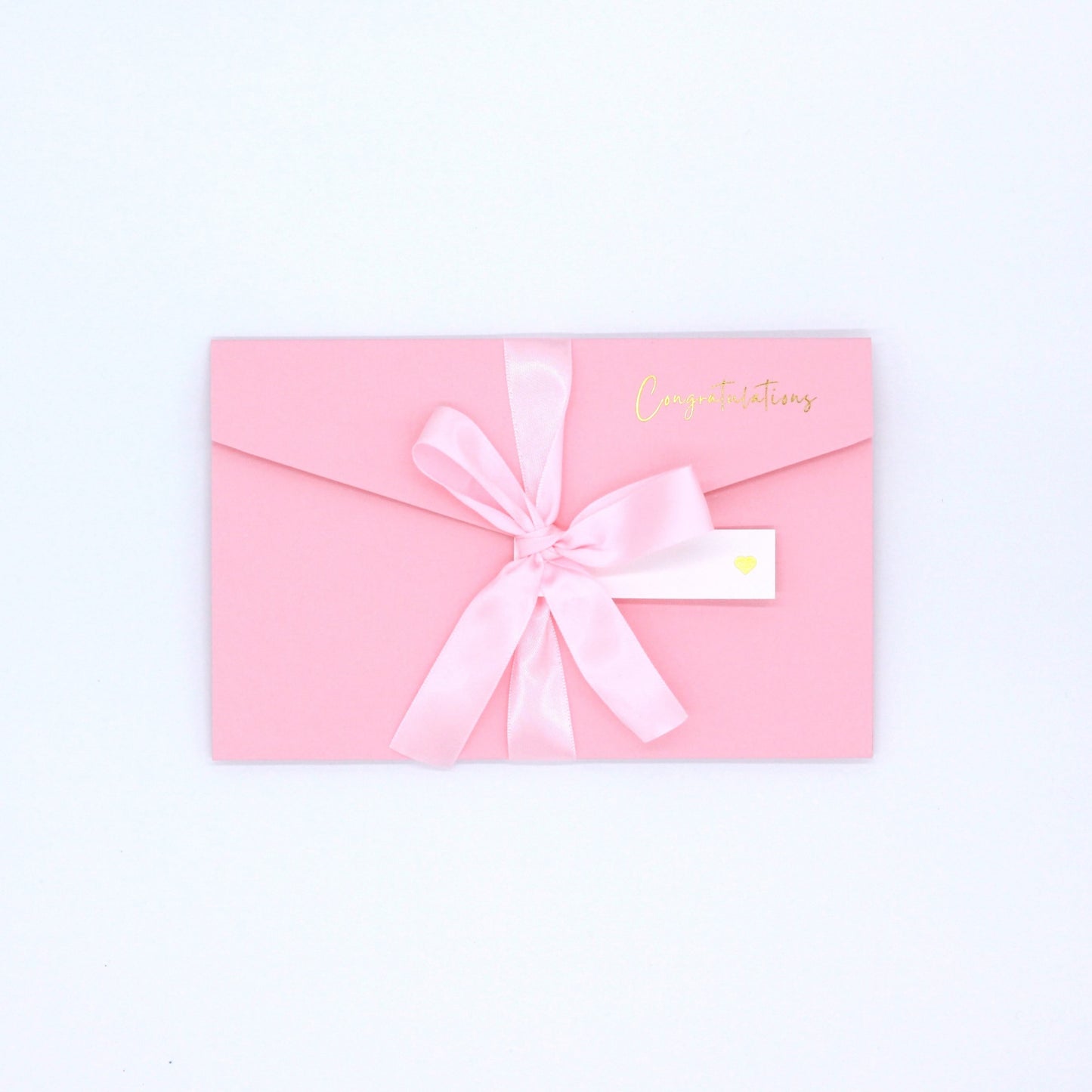 Pink Congratulations pocket greeting card with pink ribbon and white name tag