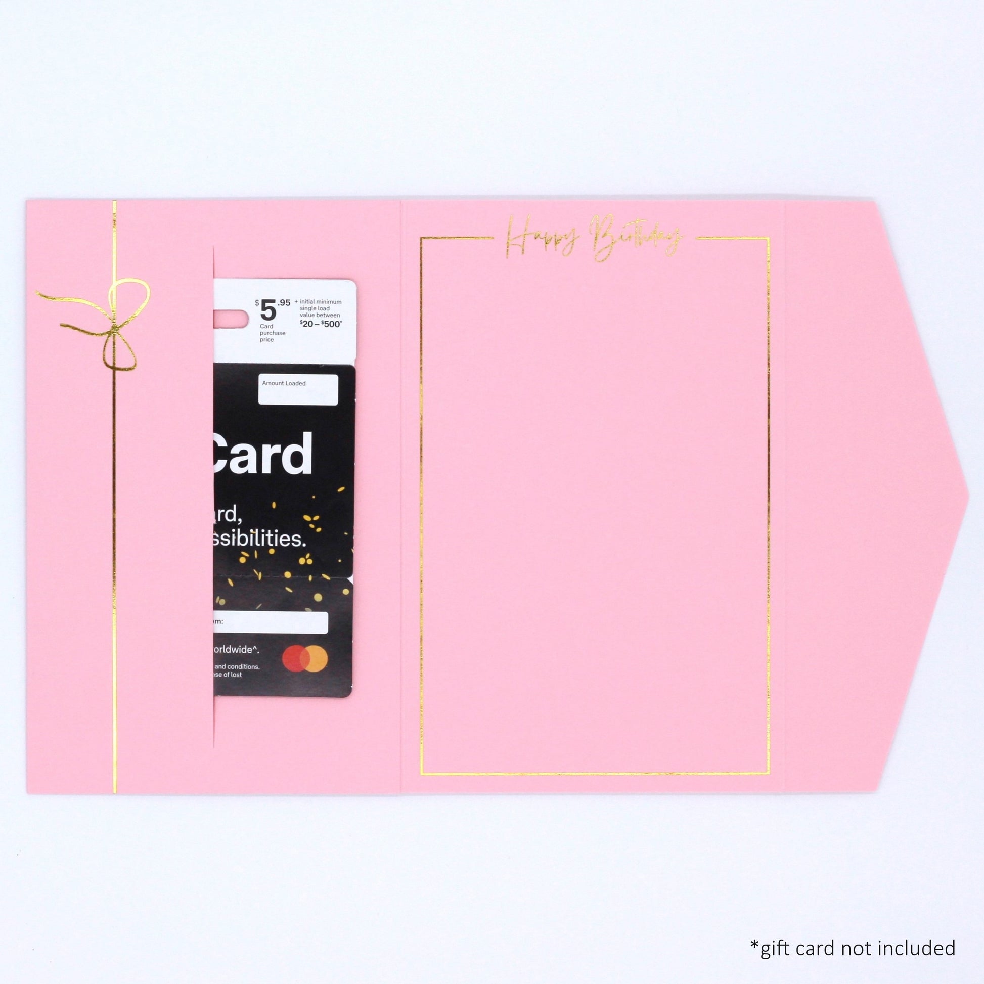 Inside pink pocket birthday greeting card with gift card in the pocket