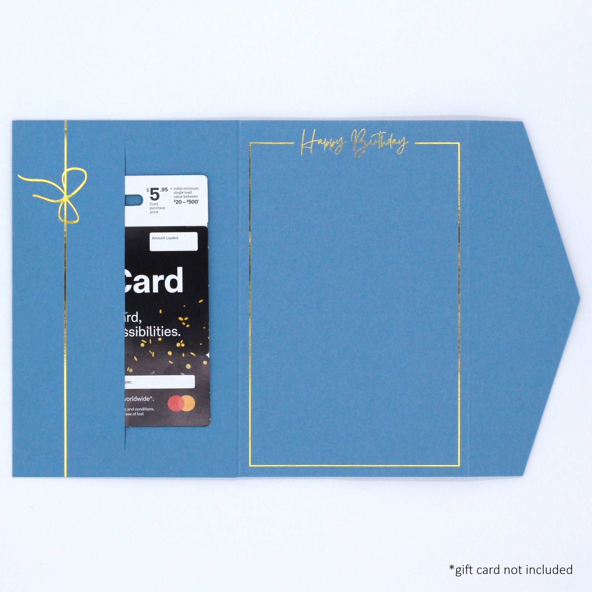 Blue pocket birthday greeting card with gift card in pocket