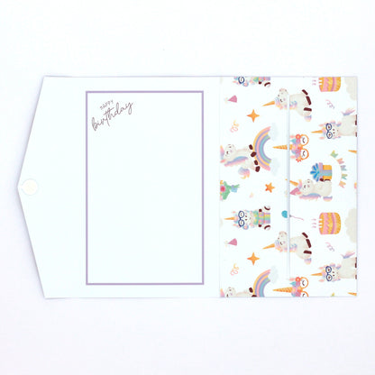 Premium Handmade Kids Birthday Card with Pocket - Unicorn