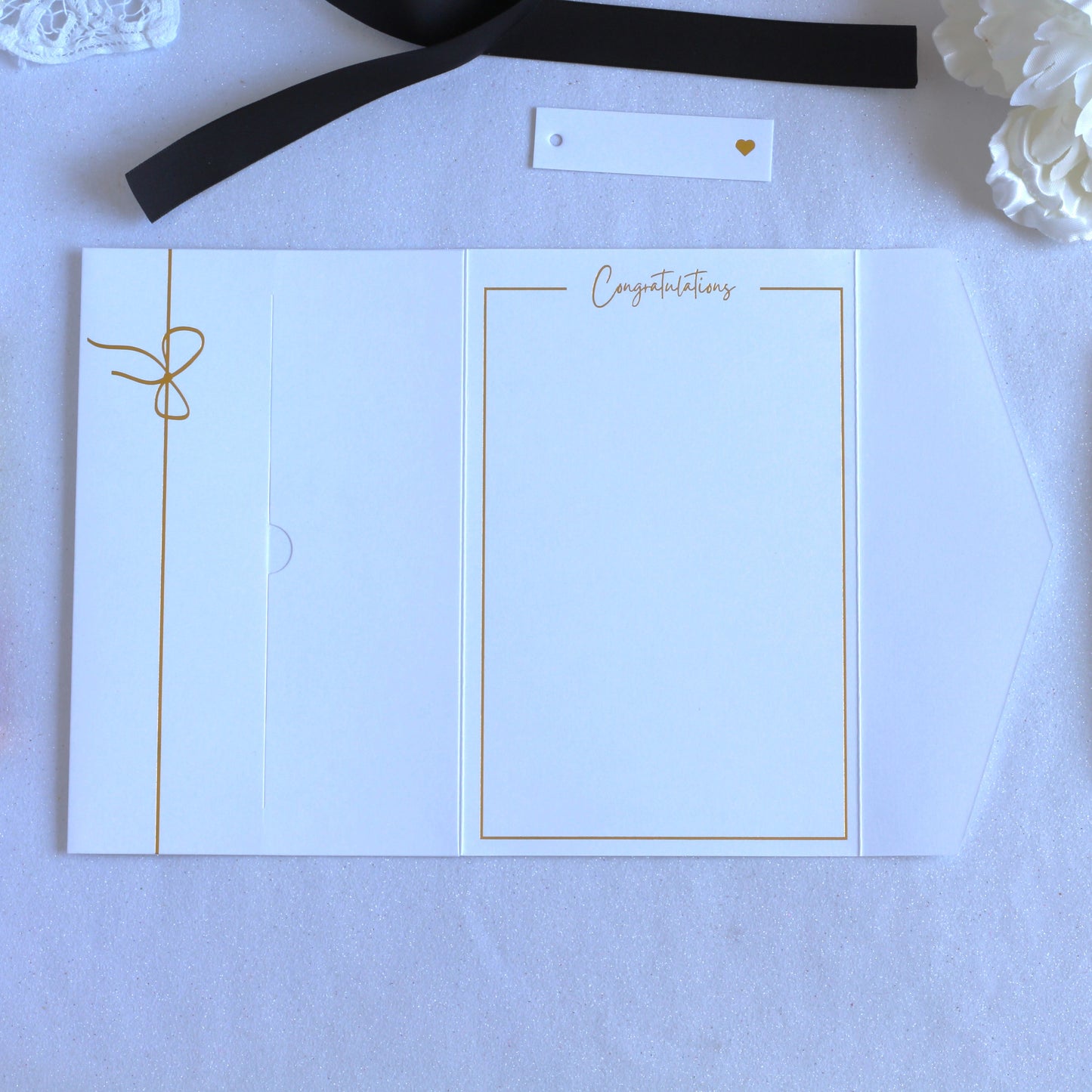 Luxury Wedding Congratulations Greeting Card with Money Pocket - White